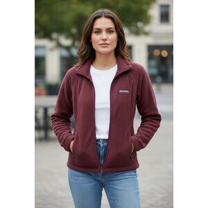 Columbia Womens Fleece Full-Zip Jacket S Burgundy Lightweight Warm Casual Outdoo